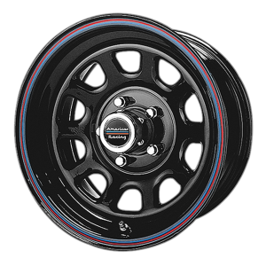 American Racing  AR767 15X10 Gloss Black Steel With Red And Blue Stripe