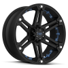 Tuff T-01 15X8 Flat Black with Blue Inserts