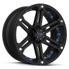 Tuff T-01 18X9 Flat Black with Blue Inserts