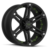 Tuff T-01 15X8 Flat Black with Green Inserts