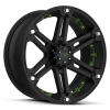 Tuff T-01 16X8 Flat Black with Green Inserts