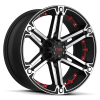 Tuff T-01 16X8 Flat Black with Machined Face & Flange & Red Inserts