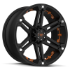 Tuff T-01 15X8 Flat Black with Orange Inserts