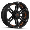 Tuff T-01 18X9 Flat Black with Orange Inserts