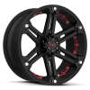 Tuff T-01 16X8 Flat Black with Red Inserts