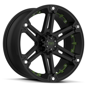 Tuff T-01 15X8 Flat Black with Green Inserts