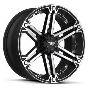 Tuff T-01 15X8 Flat Black with Mach Face & Flange & Chrome Inserts