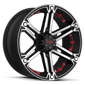 Tuff T-01 15X8 Flat Black with Machined Face & Flange & Red Inserts