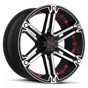 Tuff T-01 20X9 Flat Black with Machined Face & Flange & Red Inserts