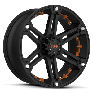 Tuff T-01 16X8 Flat Black with Orange Inserts