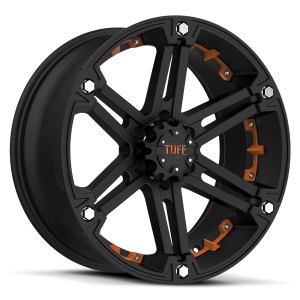 Tuff T-01 22X9.5 Flat Black with Orange Inserts