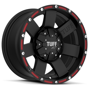 Tuff T-02 16X8 Flat Black with Red Inserts